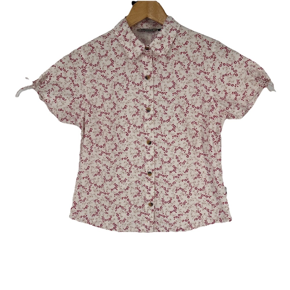 Marmot Womens Ditsy Floral Button Up‎ Top Size L Puff Sleeves Cottagecore Twee